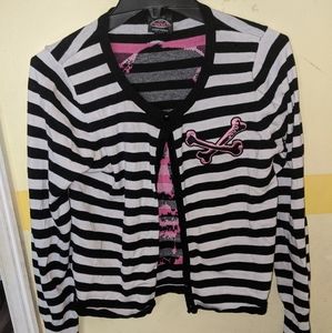 Striped cardigan with skull design